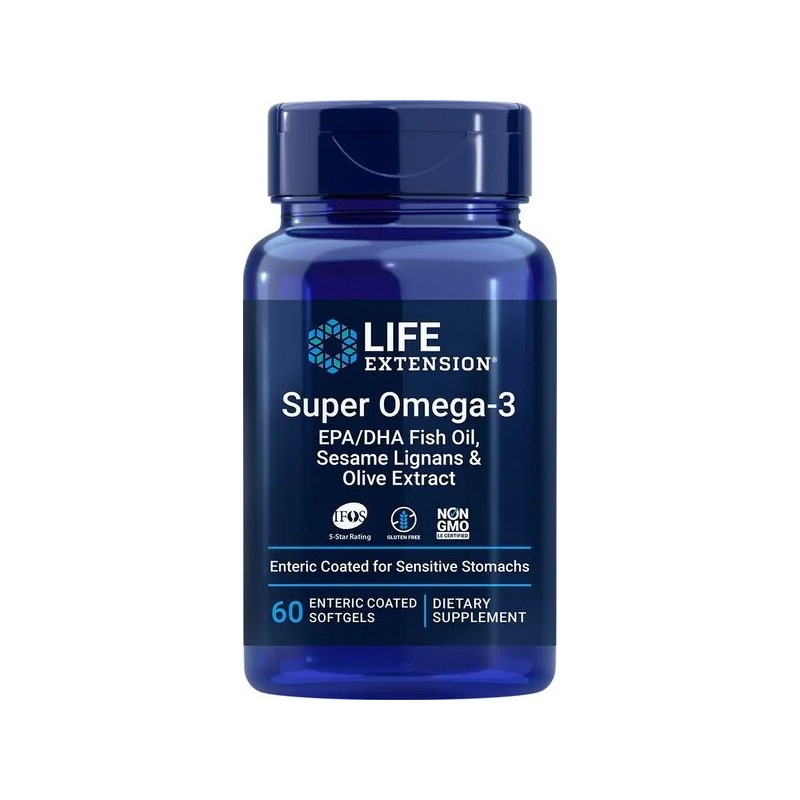 Super Omega-3 EPA/DHA z Lignanami z Sezamu i Ekstraktem z Oliwek 60 kapsułek żelowych dojelitowych Life Extension