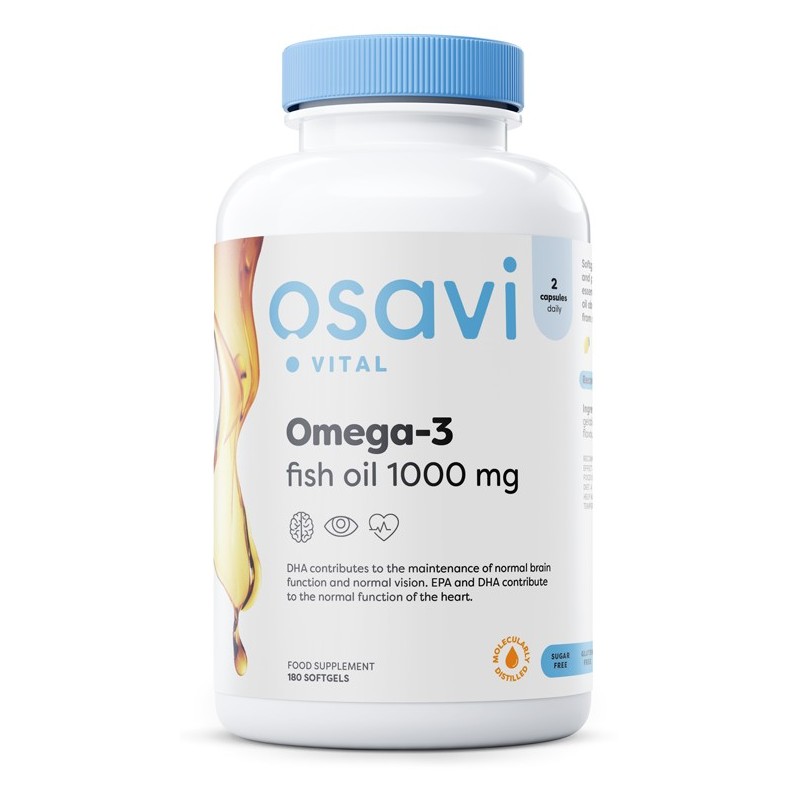 Olej Rybi Omega-3 Destylowany Molekularnie 1000mg cytryna 180 kapsułek Osavi