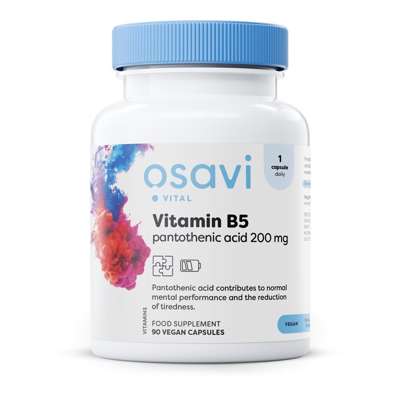 Witamina B5 Kwas Pantotenowy 200mg 90 kapsułek wegańskich Osavi
