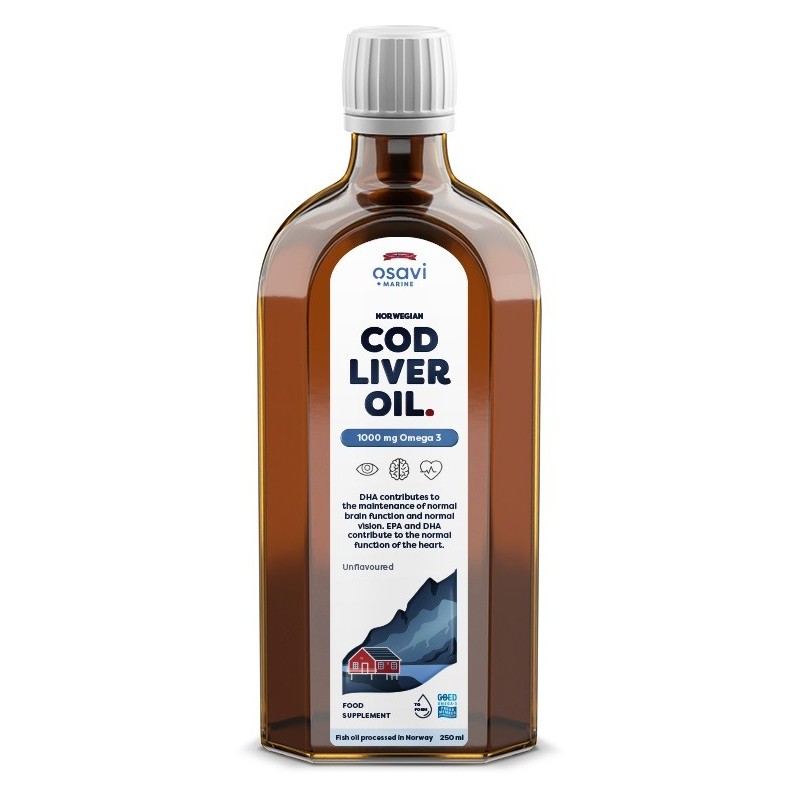 Norwegian Cod Liver Oil 1000mg Omega 3 Unflavoured 250ml Osavi