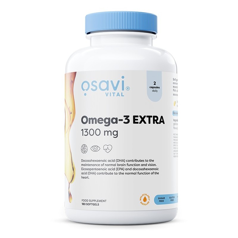 Ekstra Omega-3 Molekularnie Destylowana 1300mg Cytryna 180 kapsułek Osavi