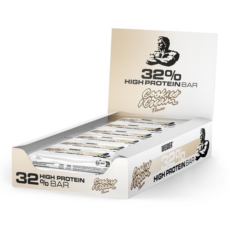 32% High Protein Bar Cookies & Cream 12 x 60g Weider