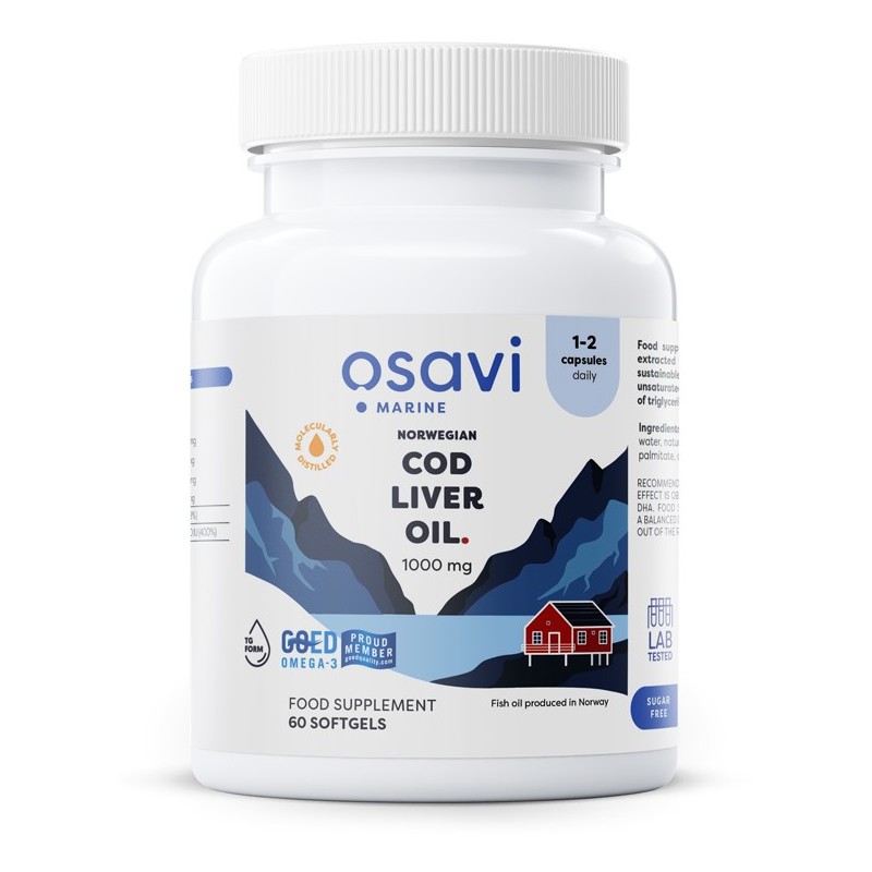 Norwegian Cod Liver Oil Softgels 1000mg Lemon 60 softgels Osavi