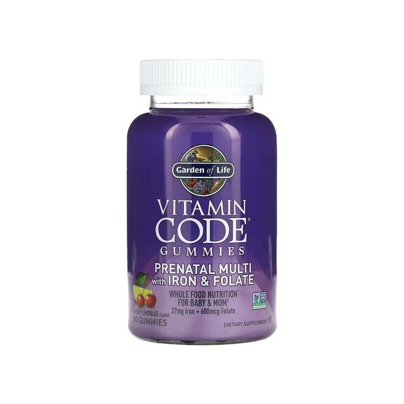 Vitamin Code Prenatal Multi z Żelazem i Kwasem Foliowym Smak Wiśniowo-Lemoniadowym 90 gum Garden of Life