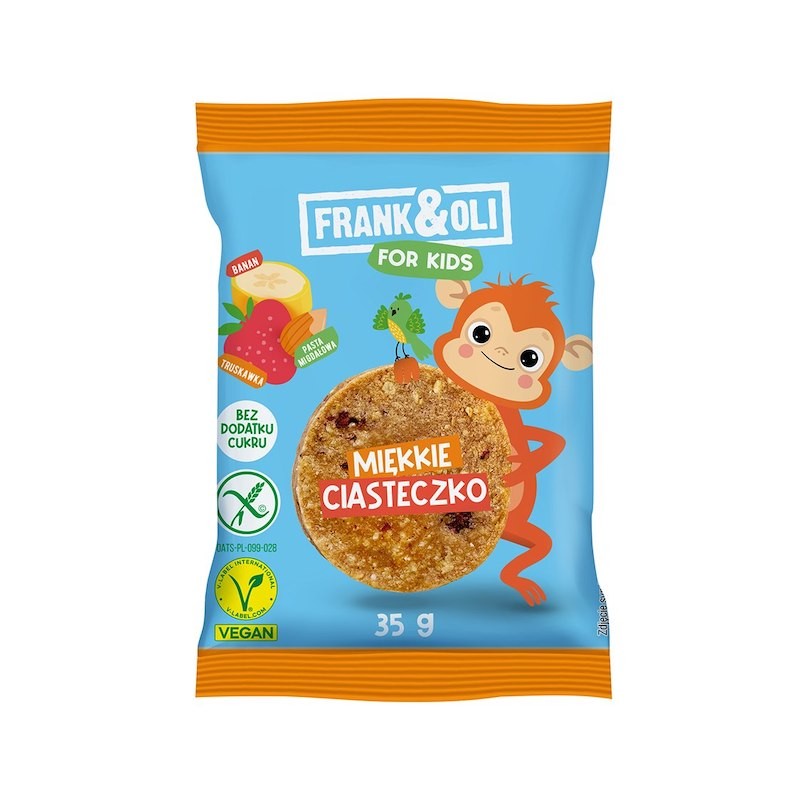 Miękkie Ciasteczko For Kids Bana & Truskawka Bezglutenowe Bez Dodatku Cukru 35g Frank & Oli