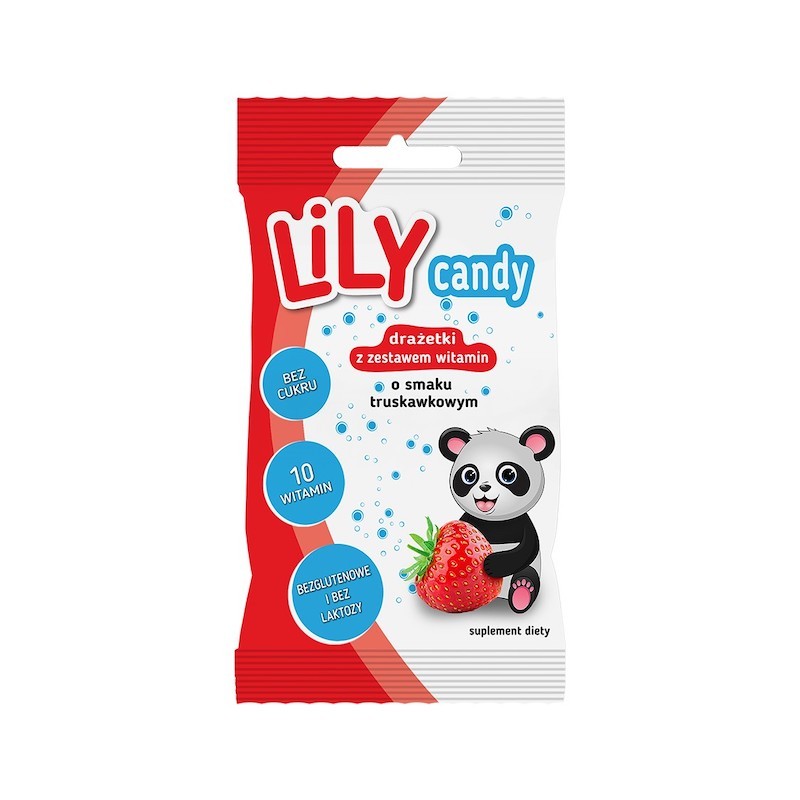 Drażetki o Smaku Truskawkowym z Zestawem 10 Witamin 40g LILY Candy