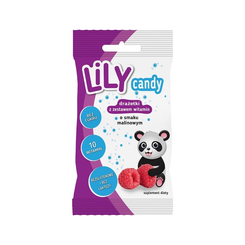 Drażetki o Smaku Malinowym z Zestawem 10 Witamin 40g LILY Candy