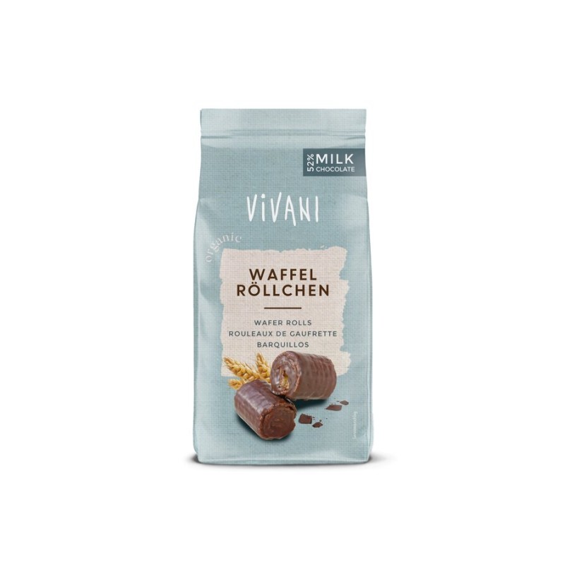 Organic Wafer Rolls With Milk Chocoalte 125g Vivani