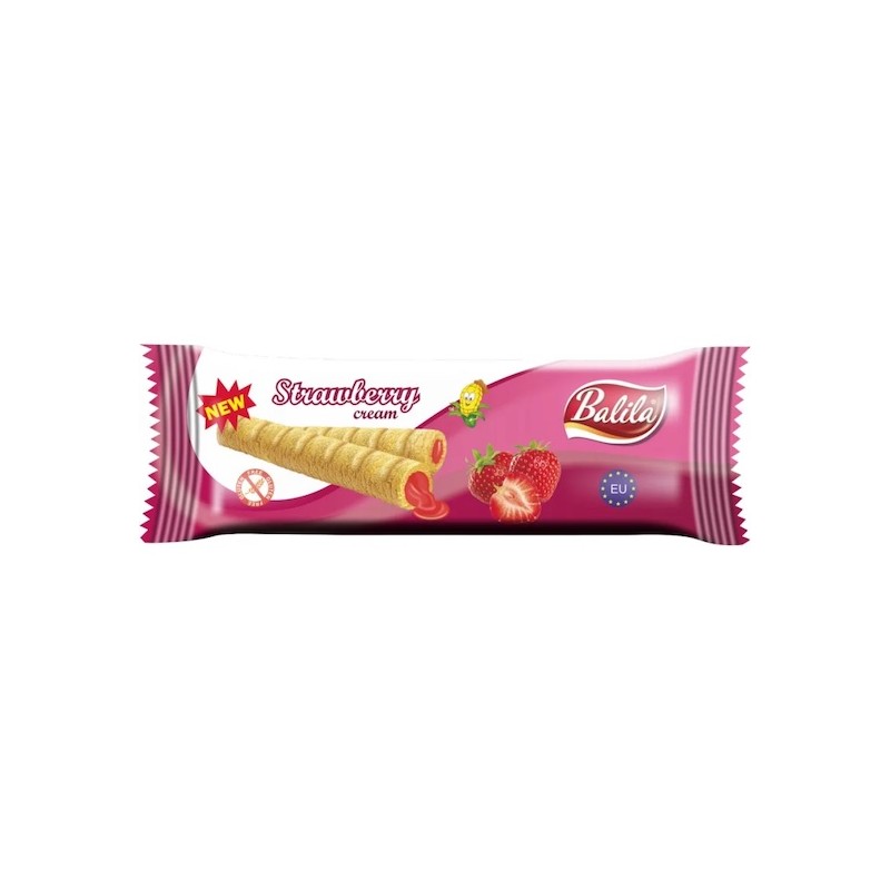 Gluten-Free Corn Tubes With STRAWBERRY Cream 18g Balila