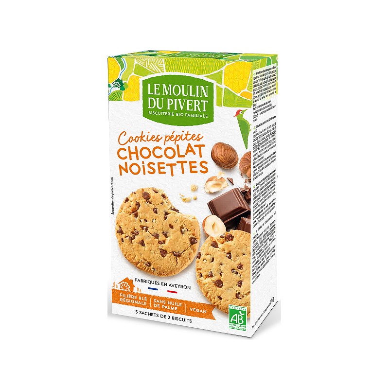 Organic Dark Chocolate Cookies With Hazelnuts 175g Le Moulin Du Pivert