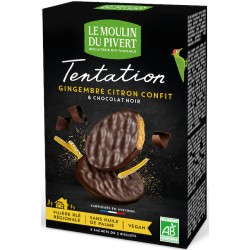 Organic Ginger & Lemon Peel Biscuit in Dark Chocolate 130g Le Moulin Du Pivert