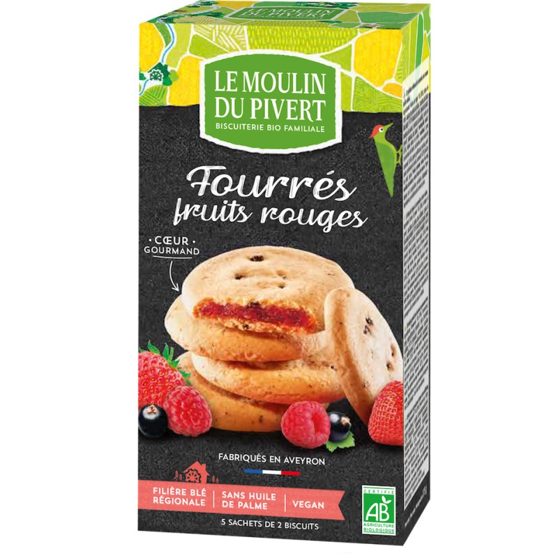 Organic Biscuits With Red Fruits Filling 175g Le Moulin Du Pivert