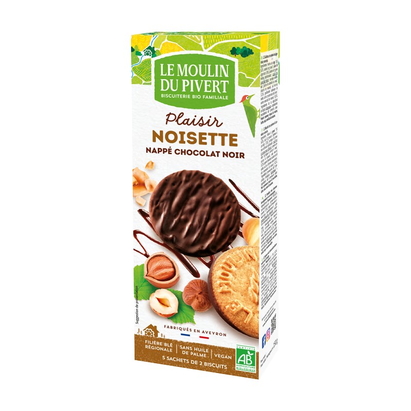 Organic Biscuits With Hazelnuts & Dark Chocolate 130g Le Moulin Du Pivert