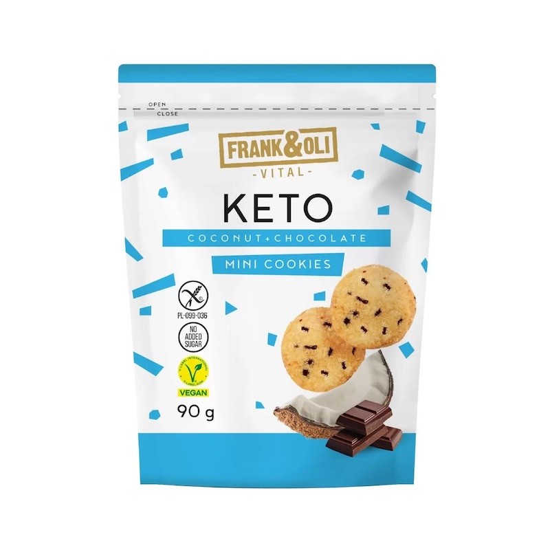 Mini Ciasteczka KETO o Smaku Kokosa i Czekolady Bez Dodatku Cukru wegańskie Bezglutenowe 90g Frank & Oli