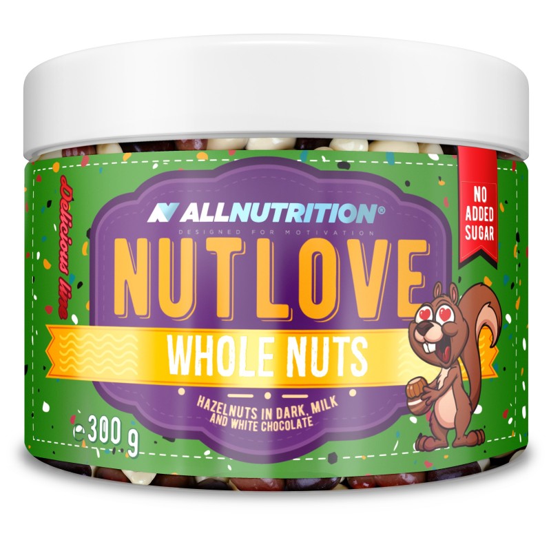 Nutlove Whole Nuts Orzechy laskowe w ciemnej, mlecznej i białej czekoladzie 300g Allnutrition