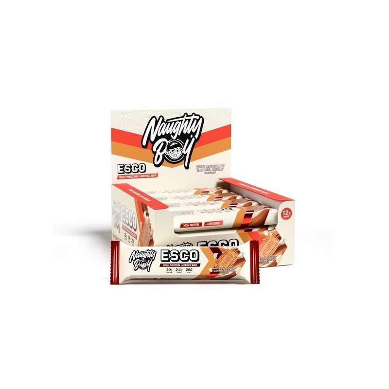 ESCO Protein Bar White Chocolate Caramel Biscuit 12x65g Naughty Boy