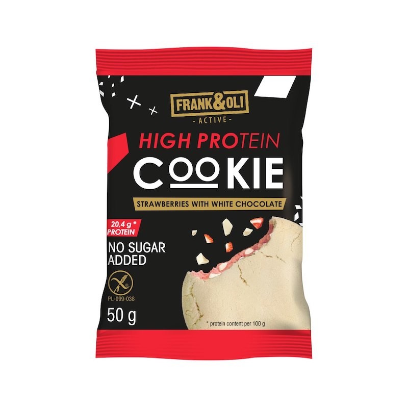 Gluten-Free HIGH PROTEIN COOKIE Strawberry & White Chocolate 50g Frank & Oli