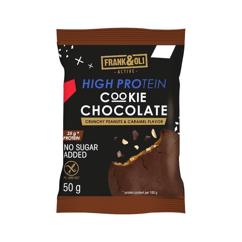 Ciasteczko High Protein Orzeszki Ziemne i Karmel, Bez Cukru Bezglutenowe 50g Frank & Oli
