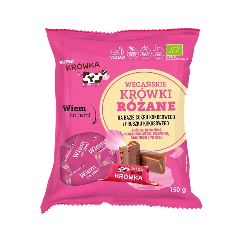 Krówki o smaku Różanym, Bezmleczne Bezglutenowe BIO 150g Super Krówka