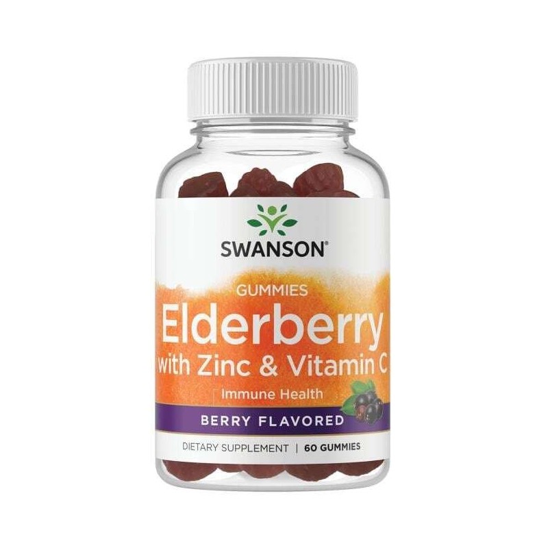 Żelki z Czarnym Bzem, Cynkiem i Witaminą C Smak Jagodowy 60 żelków Swanson