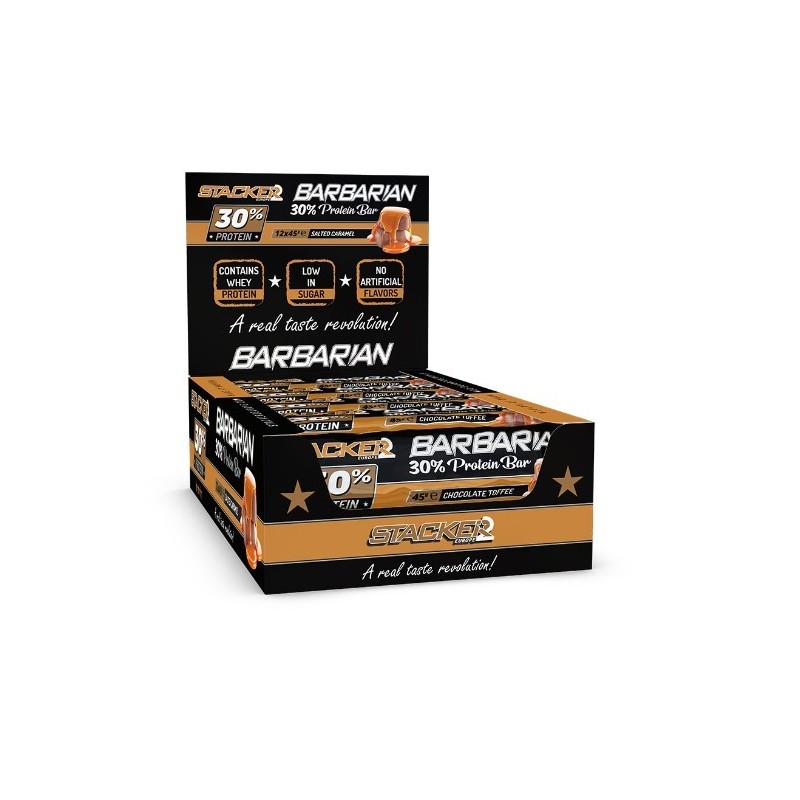 Baton Proteinowy Barbarian 30% Smak Czekoladowy Toffi 12x45g Stacker2 Europe