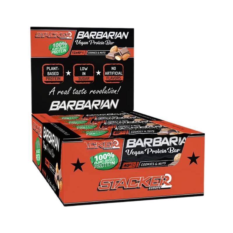 Wegański Baton Proteinowy Barbarian Smak Ciasteczka i Orzechy 12x40g Stacker2 Europe