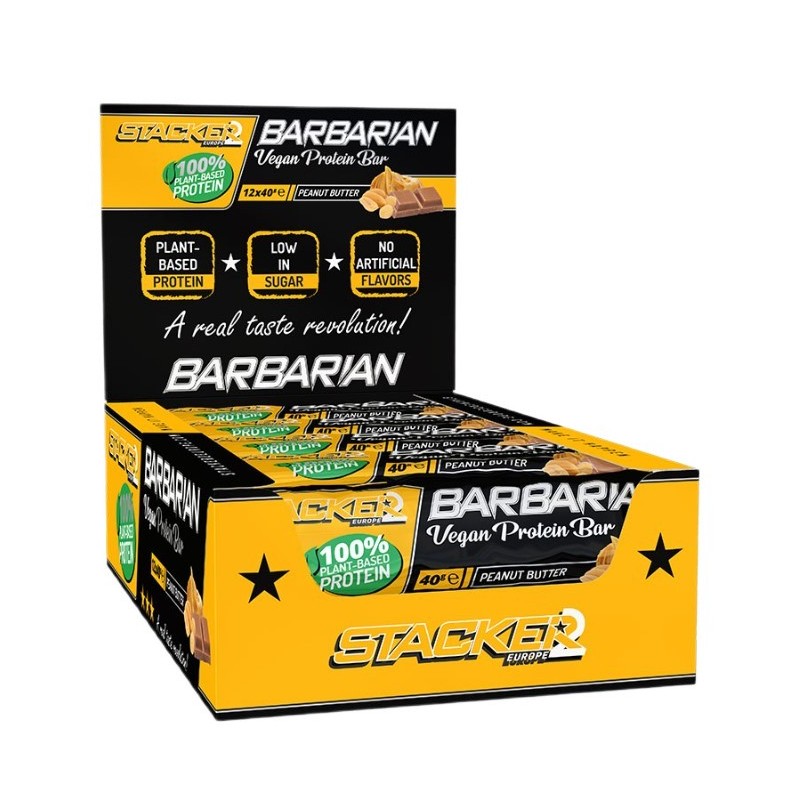 Wegański Baton Proteinowy Barbarian z Masłem Orzechowym 12x40g Stacker2 Europe