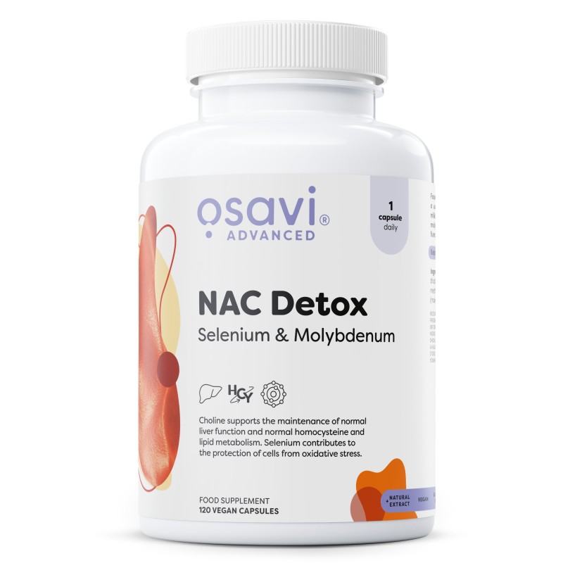 NAC Detox + Selen & Molibden 120 kapsułek wegańskich Osavi