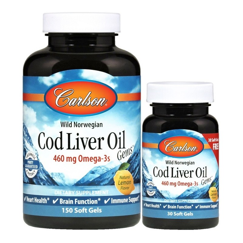 Dziki Norweski Olej z Wątroby Dorsza 460mg 150 + 30 kapsułek miękkich Carlson Labs