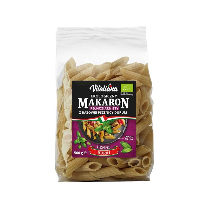 Makaron Semolinowy Razowy Penne BIO 500g Vitaliana