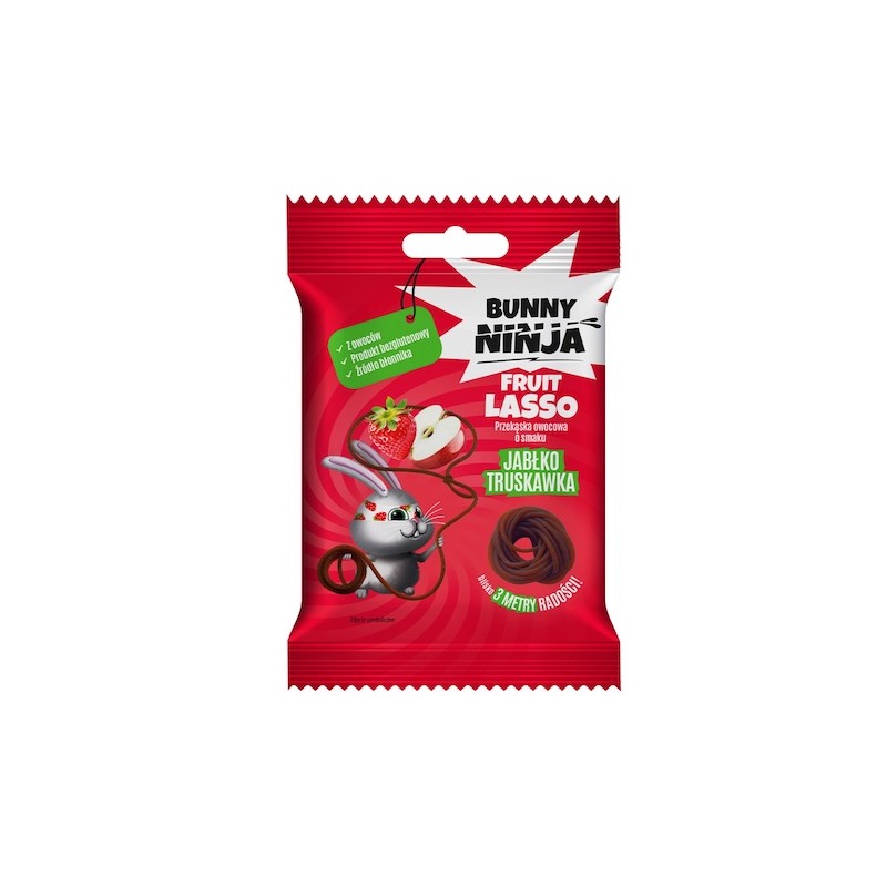 Przekąska Owocowa Lasso Bunny Ninja Jabłko & Truskawka Bez Dodatku Cukru Bez Glutenu 20g Bunny Ninja