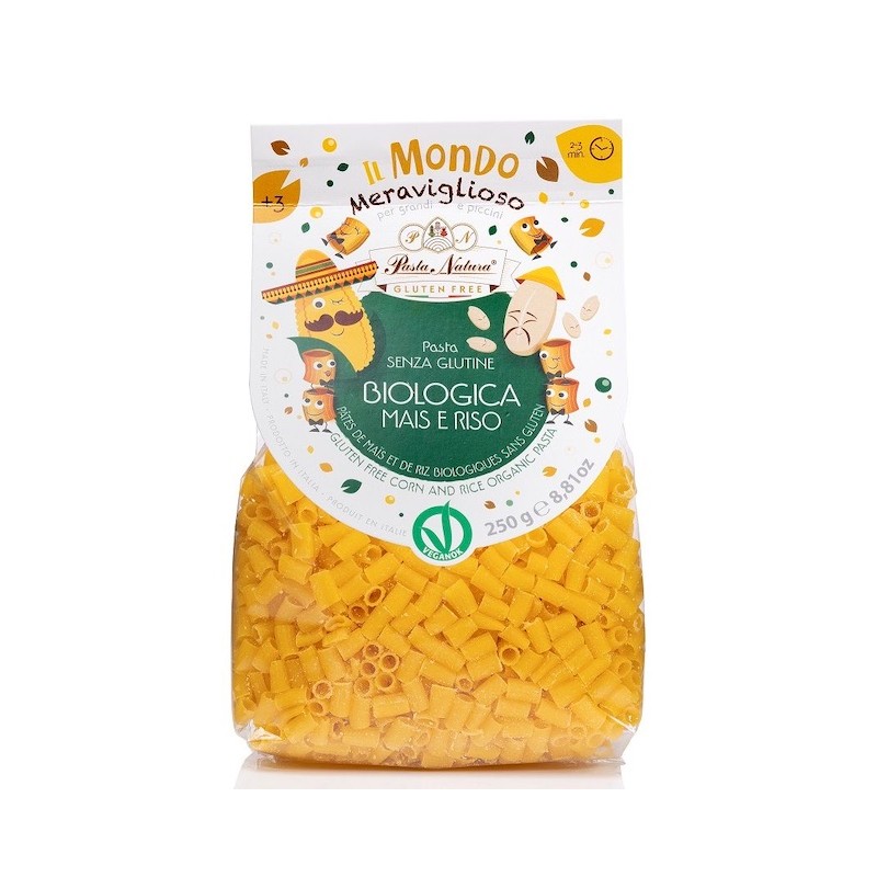 Makaron Kukurydziano - Ryżowy Dla Dzieci Rurka Mini Bezglutenowy BIO 250g Pasta Natura