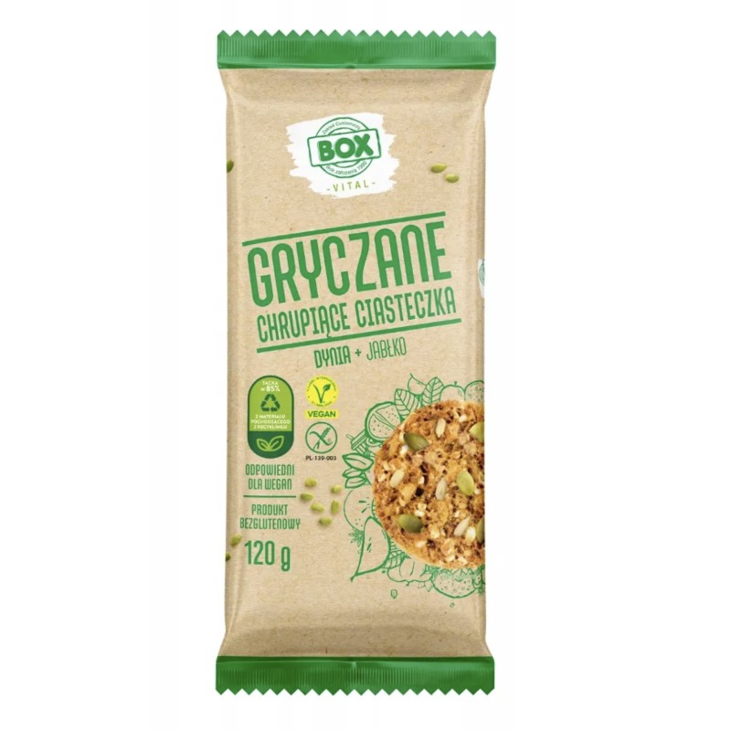 Wegańskie Ciasteczka GRYCZANE Jabłko + Dynia BEZGLUTENOWE 120g BOX VITAL