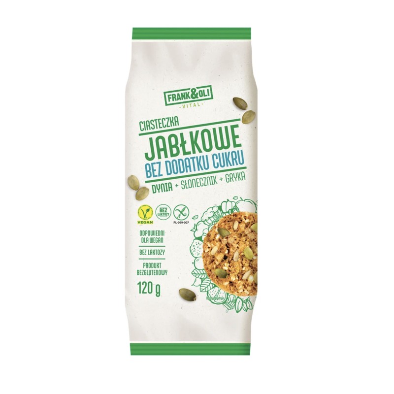 Vegan Gluten-Free APPLE Cookies With Pumpkin, Sunflower Seeds & Buckwheat 120g Frank & Oli