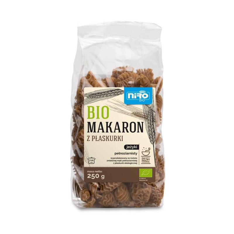 Makaron z Płaskurki Razowy Jeżyki BIO 250g Niro