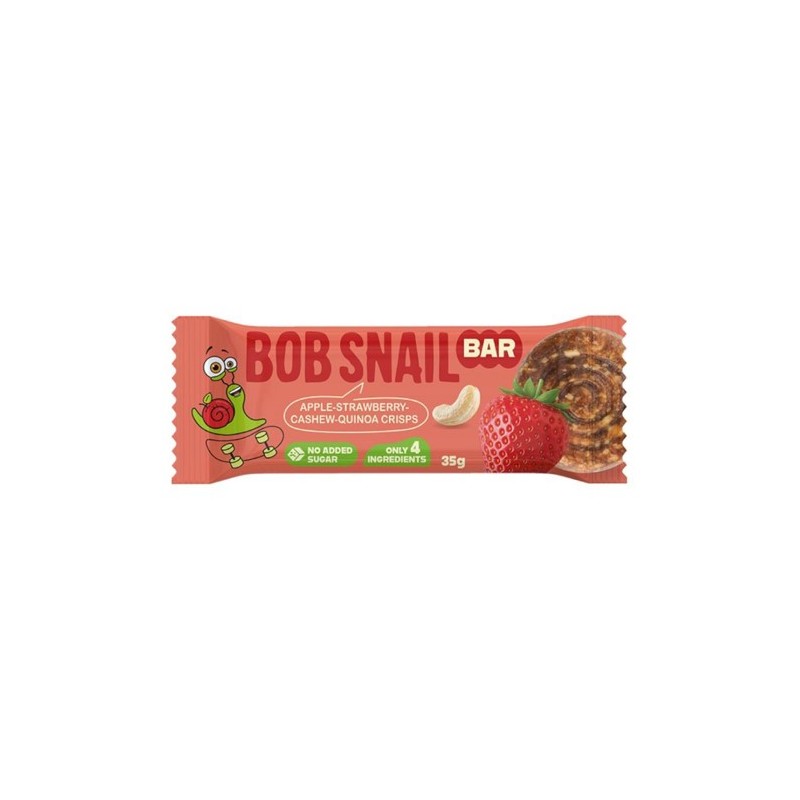 Baton Jabłko, Truskawka, Nerkowce, Chrupki z komosy ryżowej 35g Bob Snail, słodycz bez cukru