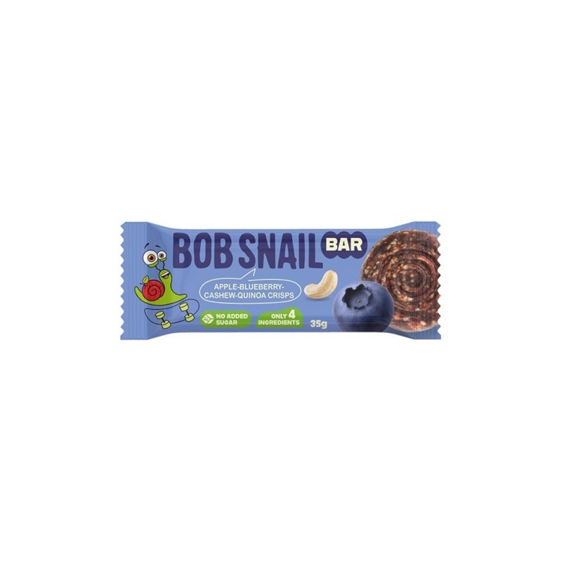Baton Jabłko, Borówka, Nerkowce, Chrupki z komosy ryżowej 35g Bob Snail, baton bez cukru