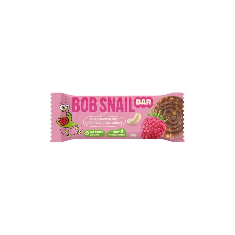 Baton Jabłko, Malina, Nerkowce, Chrupki z komosy ryżowej 35g Bob Snail, baton bez cukru