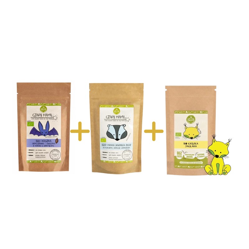 Set (Millet Porridge + Ancient Semolina Porridge + Spelt-Oat Porridge with Cocoa and Dates) Helpa