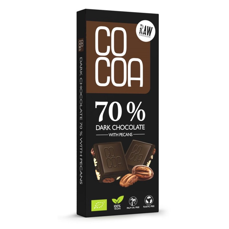 Organic Dark Chocolate 70% with Pecans 40g Cocoa