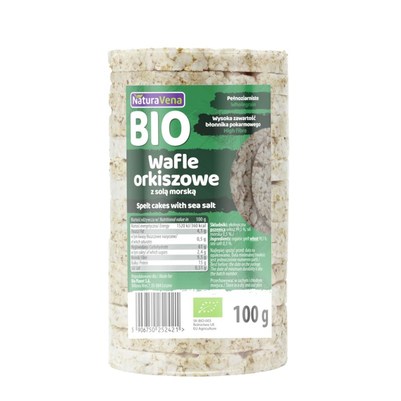 Wafle Orkiszowe z Solą Morską BIO 100g NaturaVena