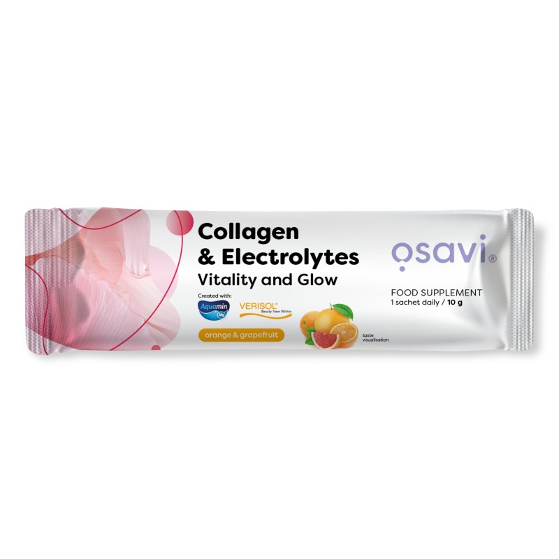 Kolagen z Elektrolitami Witalność i Blask Smak Pomarańcza z Grejpfrutem 10g (1 porcja) Osavi