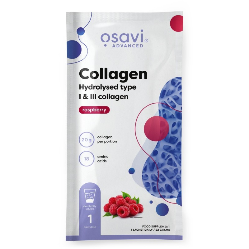 Hydrolizowany Kolagen Typu I i III Smak Malinowy 22g (1 porcja) Osavi