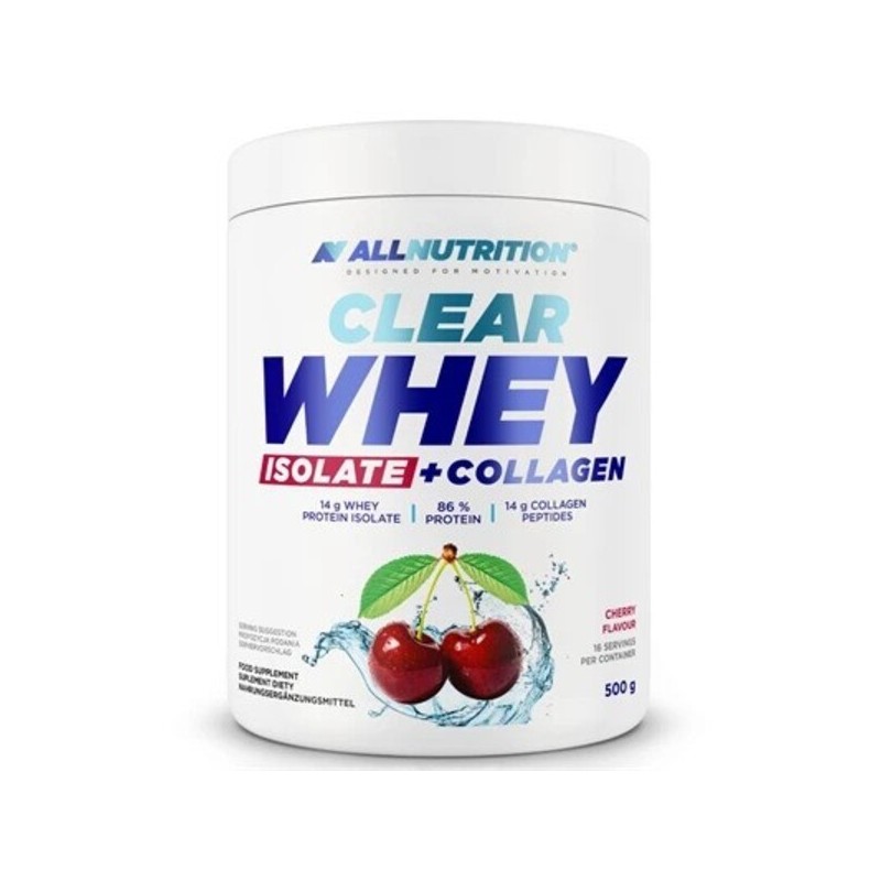 Izolat Czystej Serwatki + Kolagen Smak Wiśniowy 500g Allnutrition