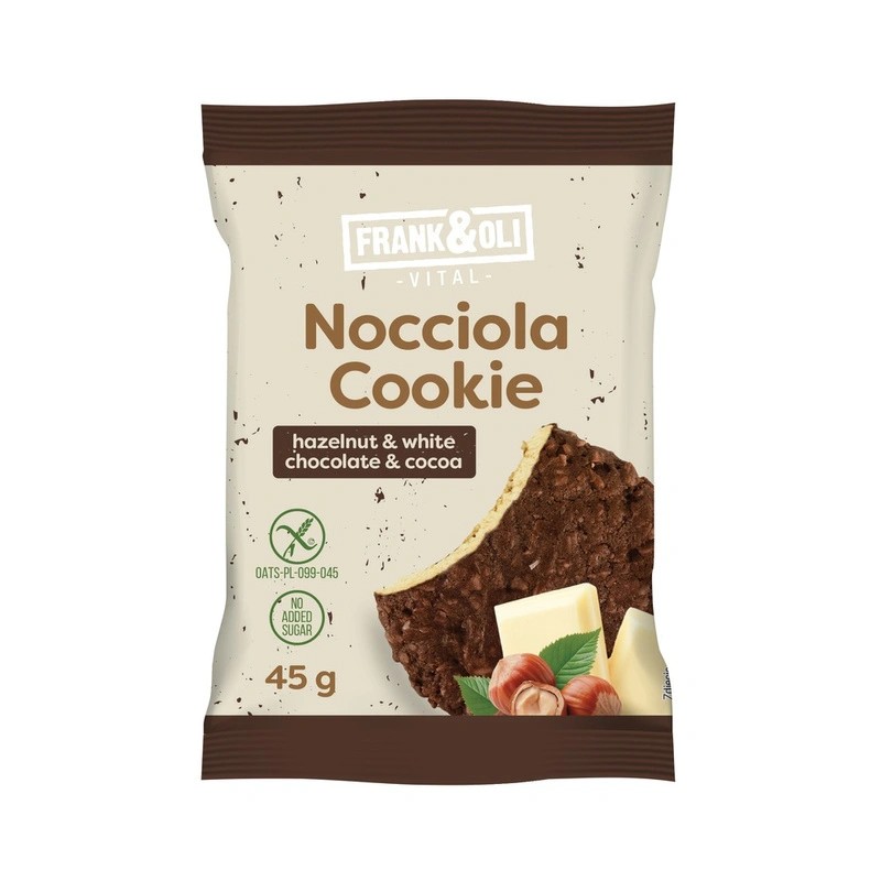 Gluten-Free Nocciola Cookie Hazelnut,White Chcolate & Cocoa No Sugar 45g Frank & Oli