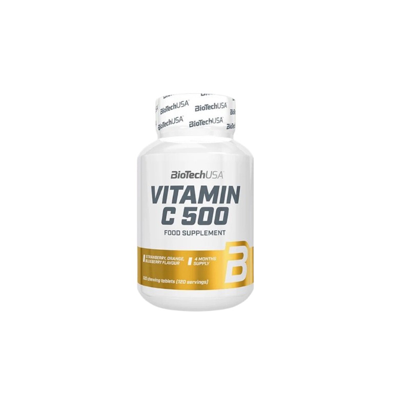 Vitamin C 500 Strawberry, Orange, Blueberry 120 chewing tabs BioTechUSA|4ecoshop