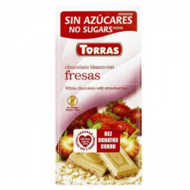 CZEKOLADA BIAŁA Z TRUSKAWKAMI BEZ CUKRU 75G TORRAS