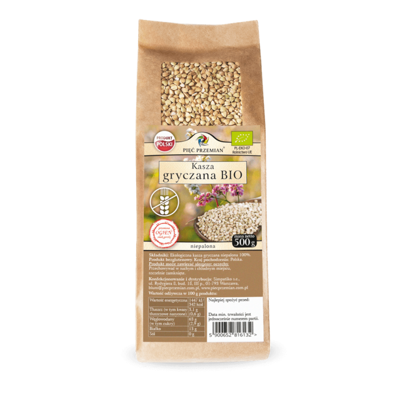 Organic Unroasted Buckwheat Groats 500g Pięć Przemian