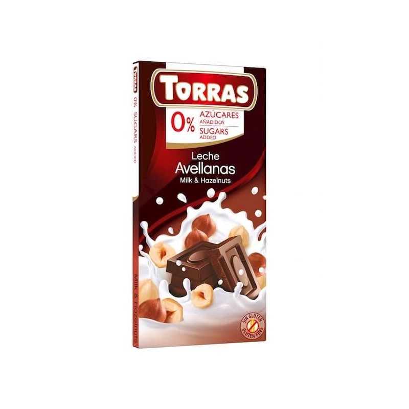 Czekolada Mleczna Z Orzechami Laskowymi Bez Cukru 75g Torras