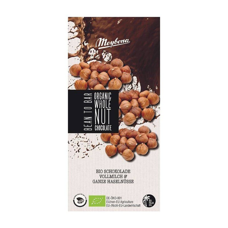Organic Milk Chocolate With Whole Hazelnuts 100 g Meybona
